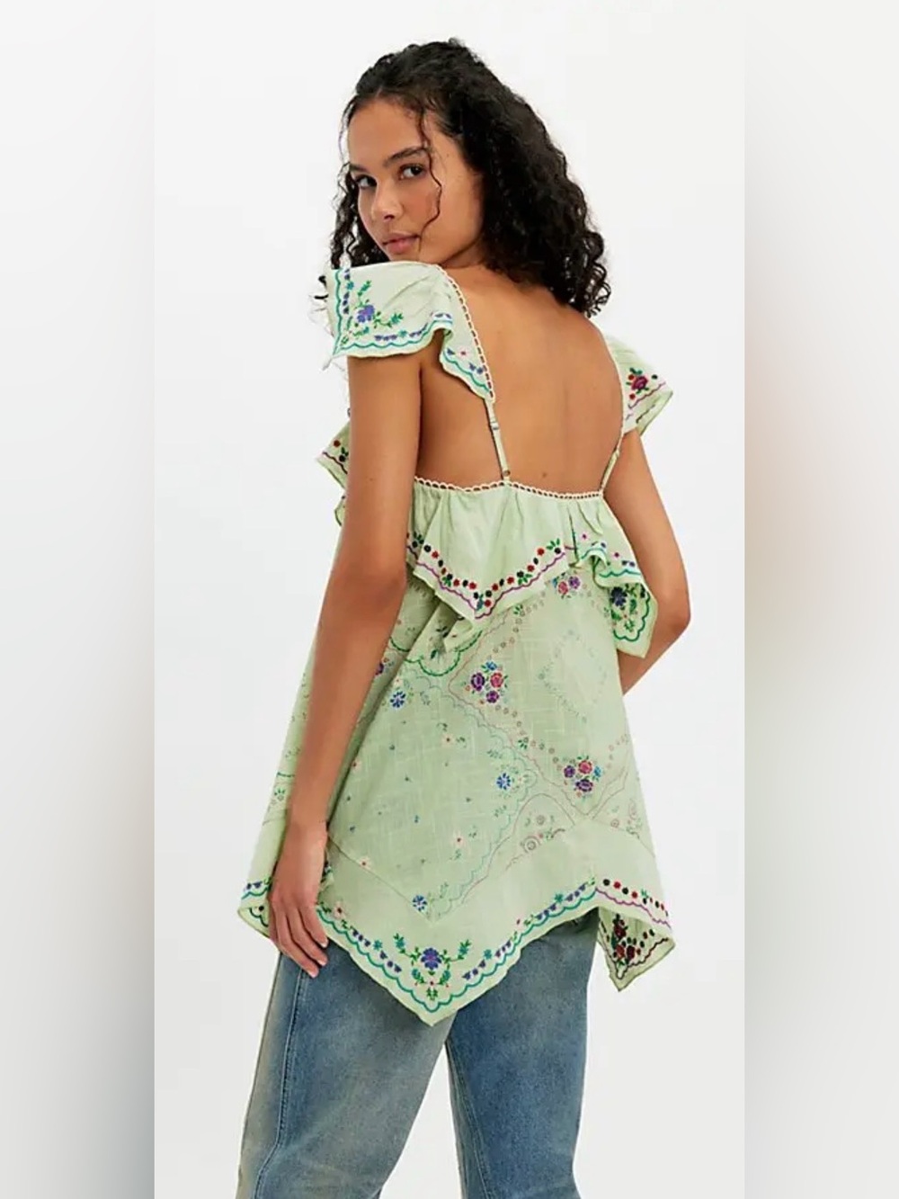 Free People Hankie Embroidered Tunic in Green